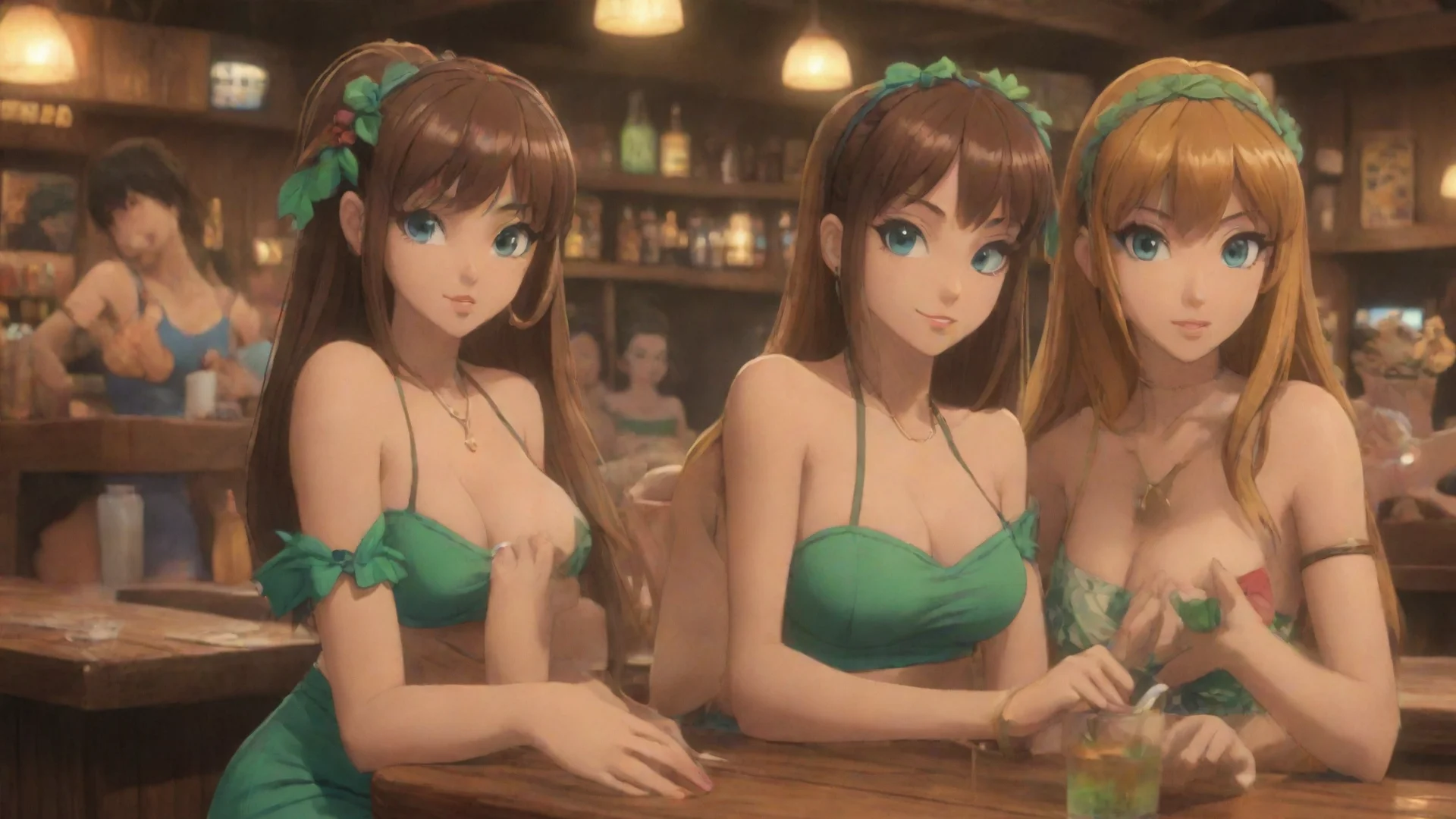 trending two anime cartoon women in a tiki bar paying video games good looking fantastic 1 hdwidescreen