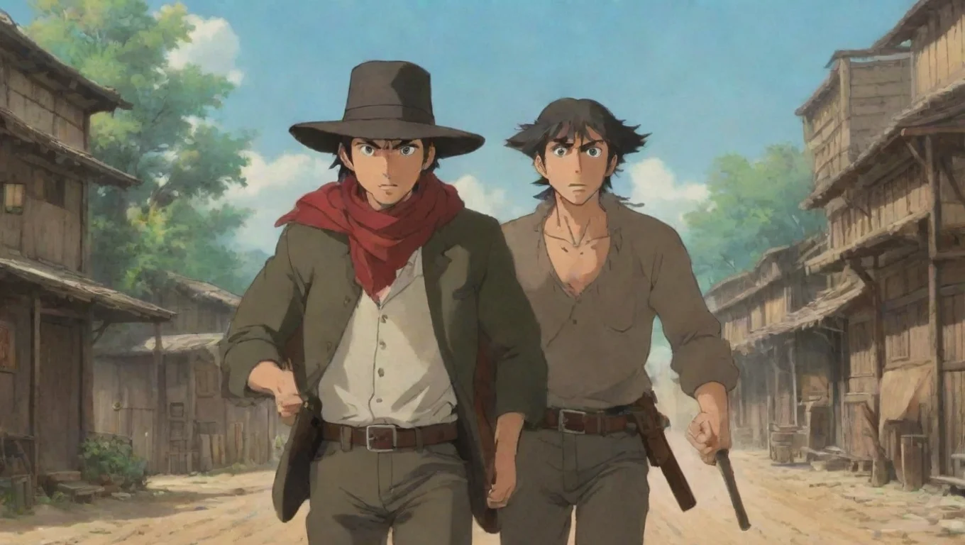 aitrending two gunmen western outlaws hd ghibli running aesthetic characters good looking fantastic 1 widescreen