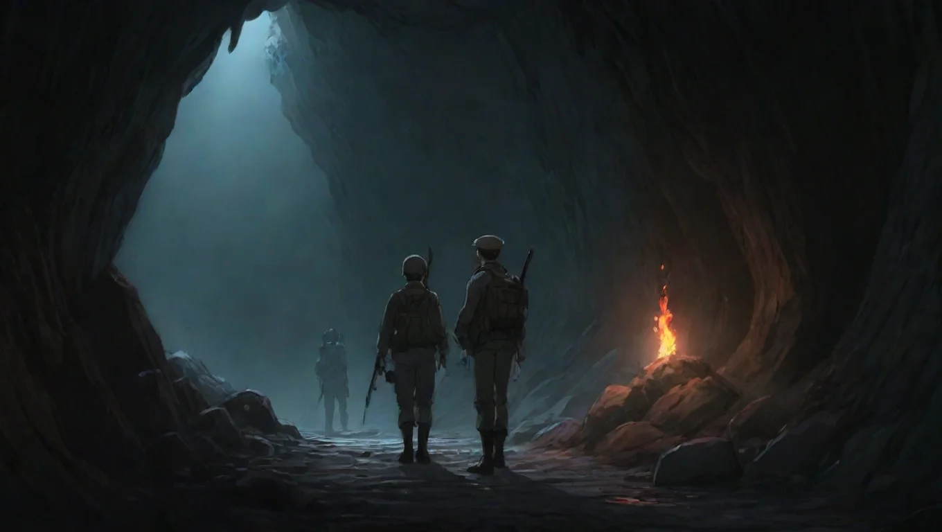 trending two soldiers in torchlit cave hd ghibli anime aesthetic dark horror 1800 vibe environment good looking fantastic 1 widescreen
