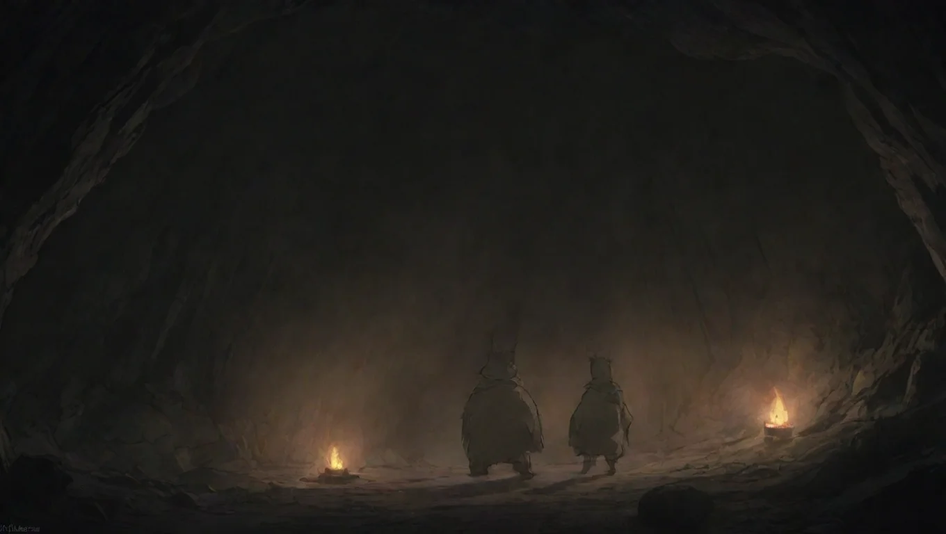 trending two warrors in torchlit cave hd ghibli anime aesthetic dark horror 1800 vibe environment good looking fantastic 1 widescreen