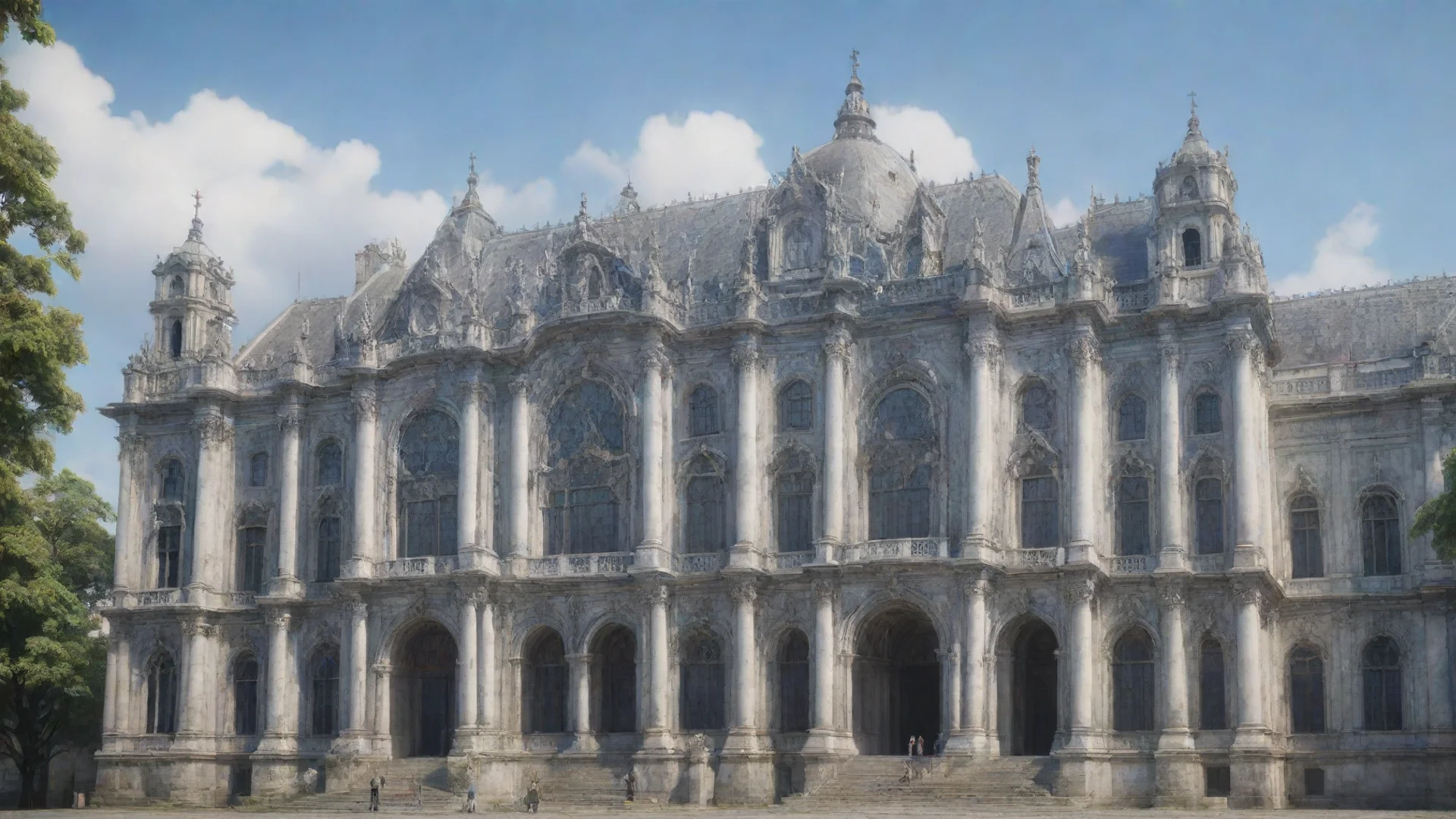 aitrending university of santo tomas main building made out of porcelain with delft blue tarnished silver joints ultra realistic octane render artstation as good looking fantastic 1 wide