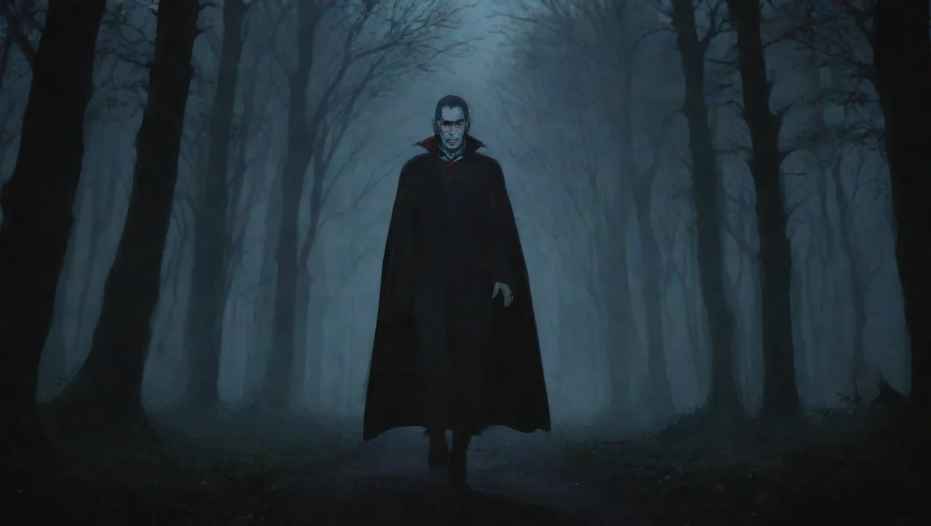 trending vampire approaching in woods first person hd ghibli anime aesthetic dark horror 1800 vibe good looking fantastic 1 widescreen