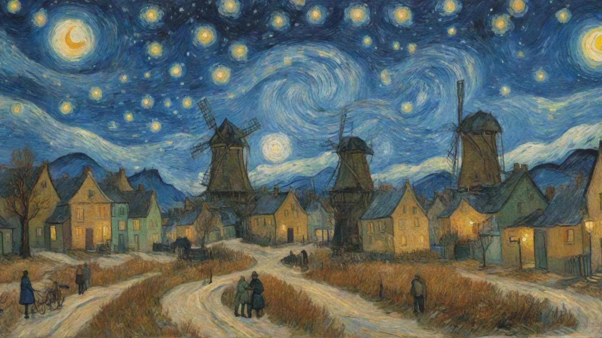 aitrending winter time snow van gogh epic town windmill starry night  good looking fantastic 1