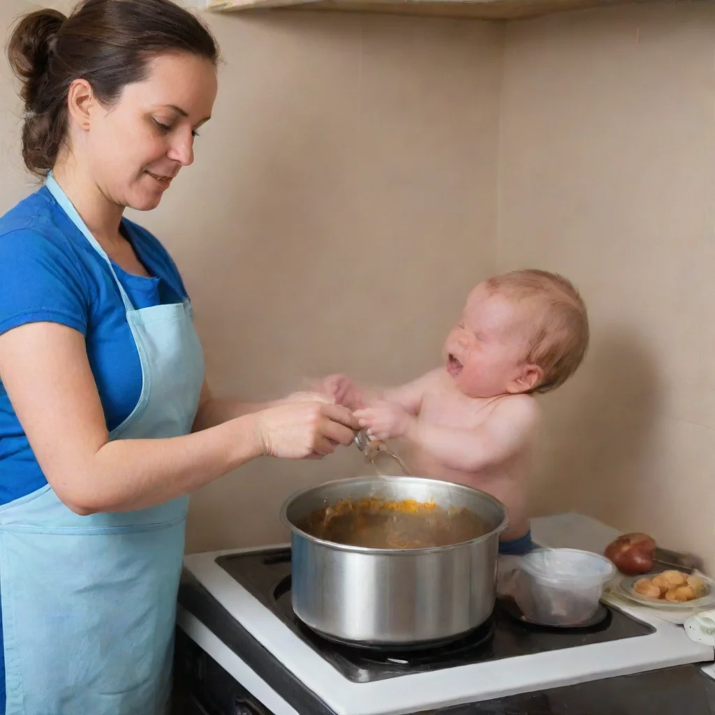 aitrending woman cooking a newborn baby in a pot on a cooker good looking fantastic 1