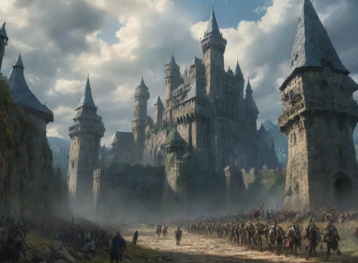 aitrending wonderland castle tall walls fortress epic anime orc invasion spears armored fantasy urukai lord of the rings style anime good looking fantastic 1 landscape43