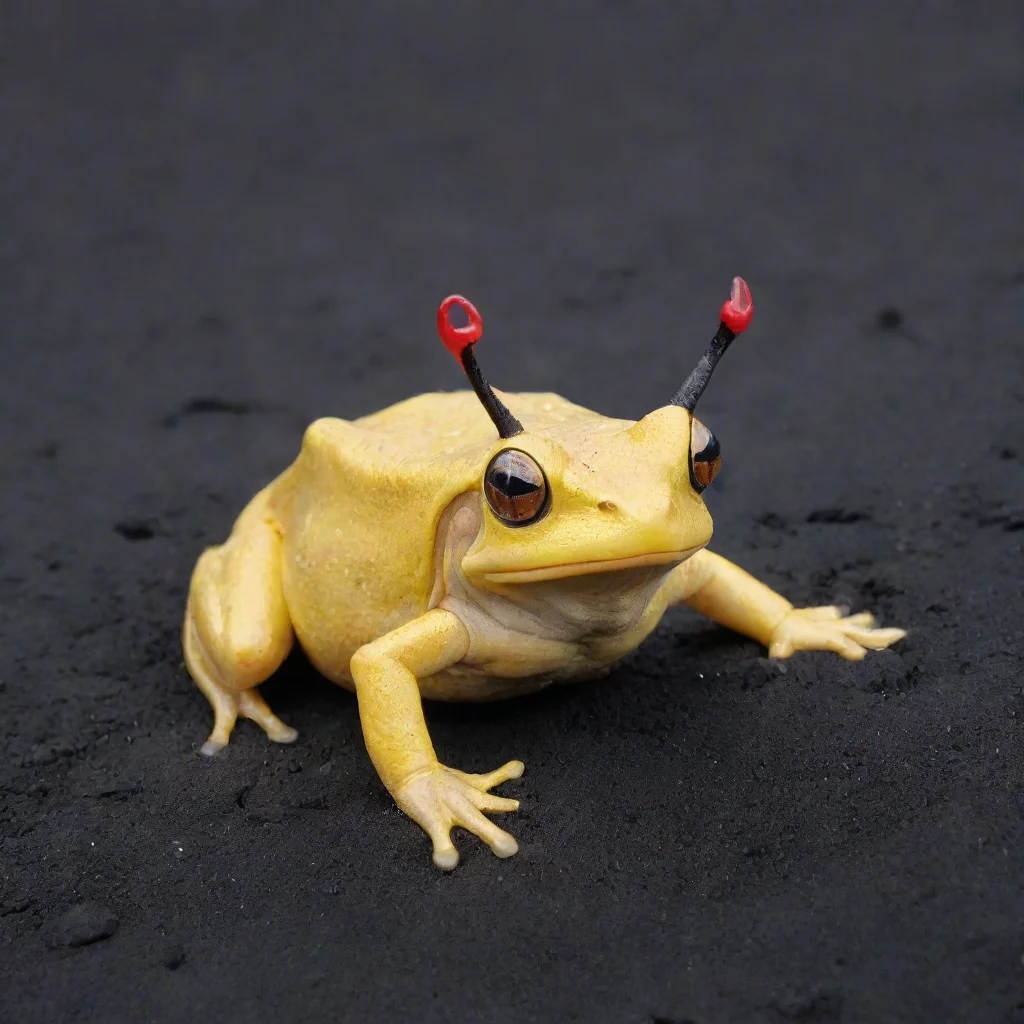 aitrending yellow frog with devil horns on black sand good looking fantastic 1