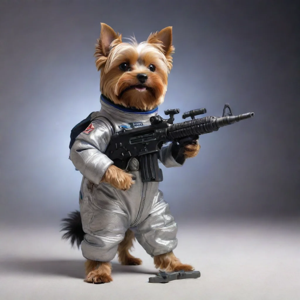 trending yorkshire terrier in a space suit firing a machine gun good looking fantastic 1