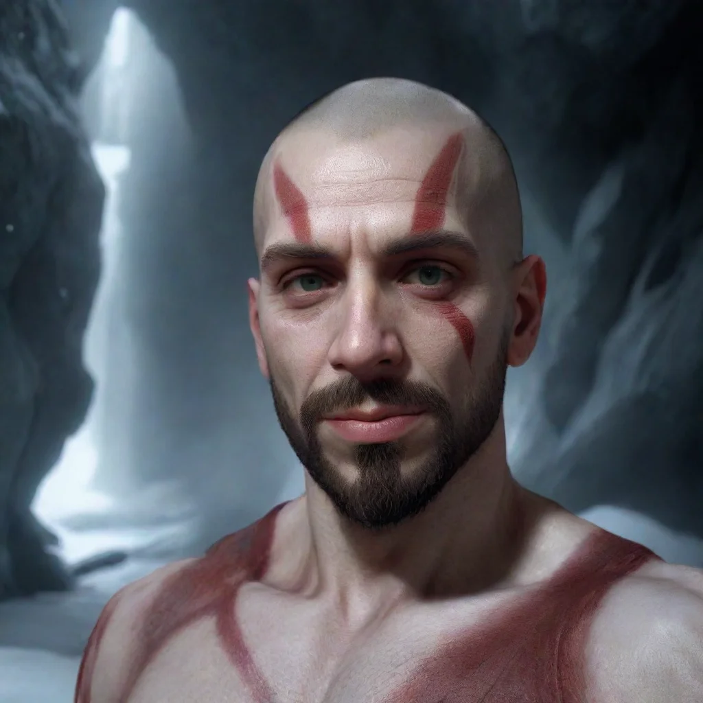 trending young beardless goatee kratos in a winter cave good looking fantastic 1