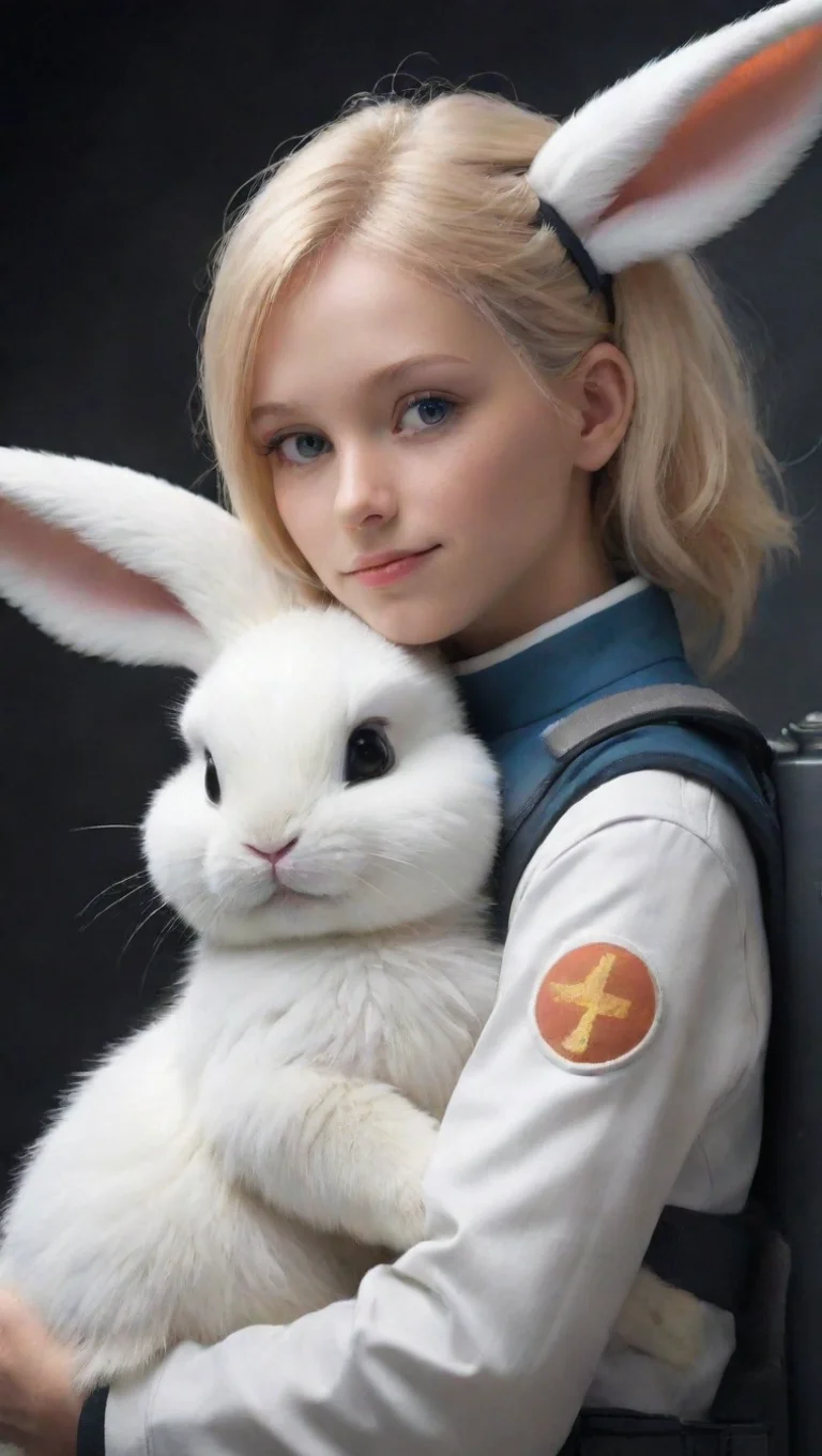 trending young human swedish space soldier hugging a femenine anthropomorphic furry rabbit hd good looking fantastic 1 tall
