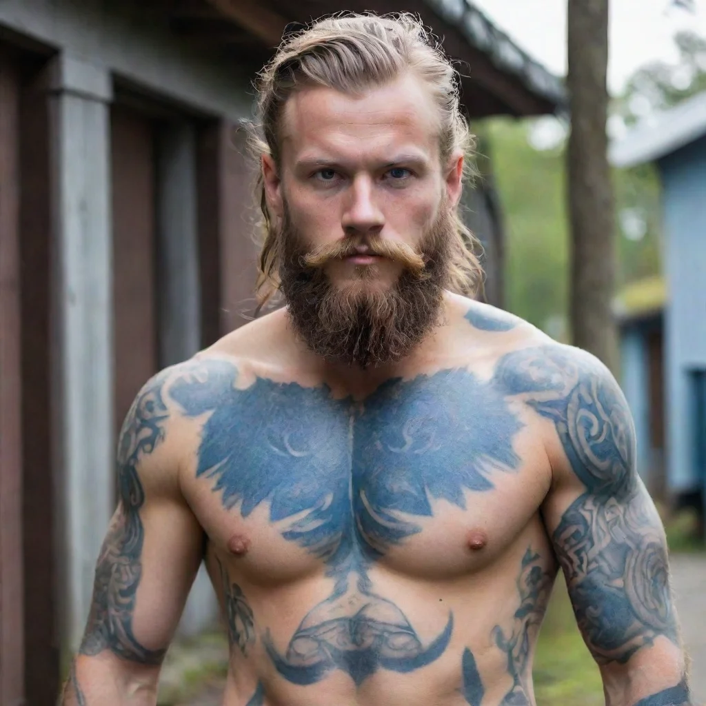 trending young swedish bearded man viking blue tattoos village good looking fantastic 1