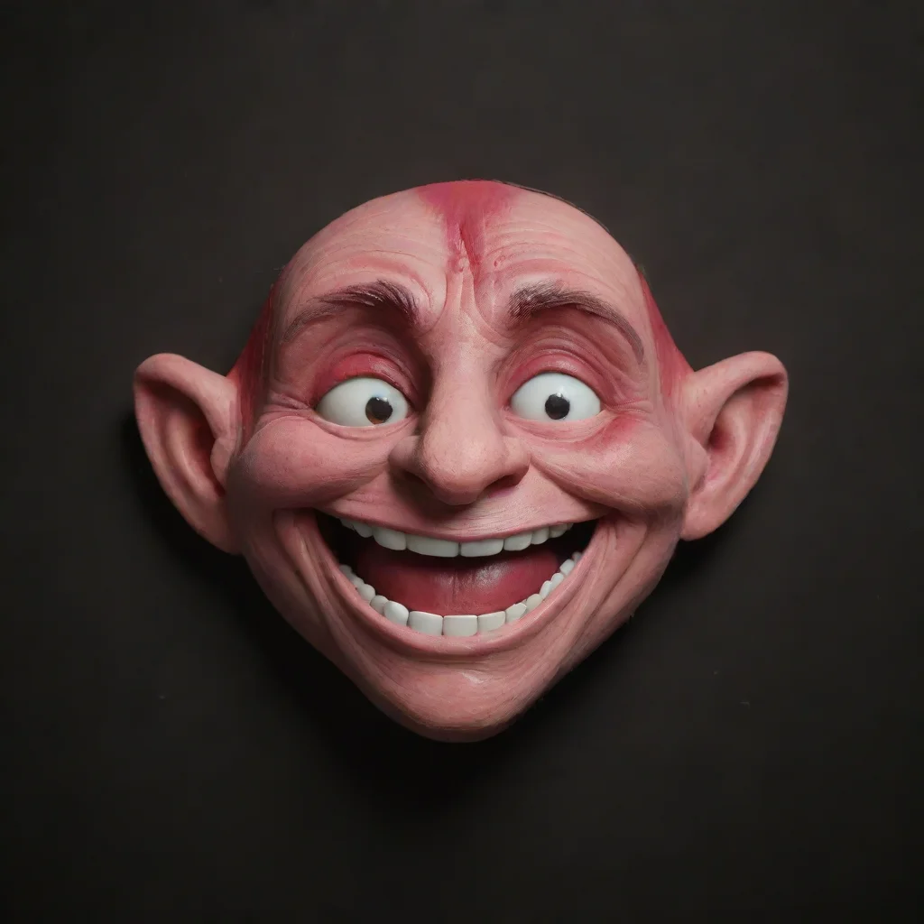 aitroll face meme clay realistic ruby eyesdark background