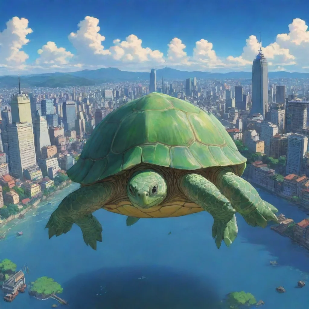 aiturtle with city on back giant anime ghibli pristine aesthetic