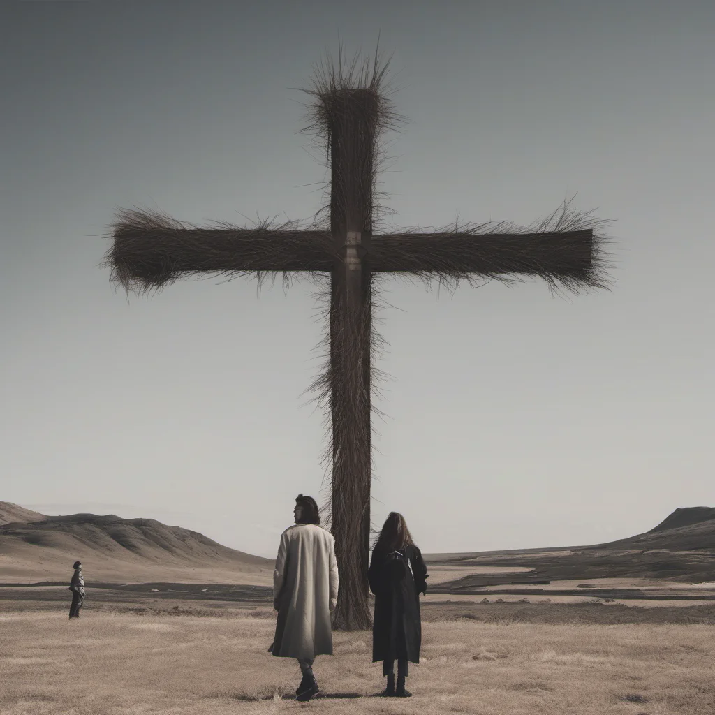 two long haired people near a giant cross amazing awesome portrait 2