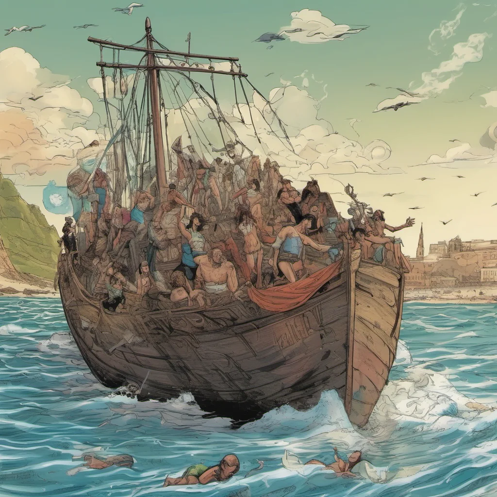 aiun barco troyano llegando a las playas de italia comic book