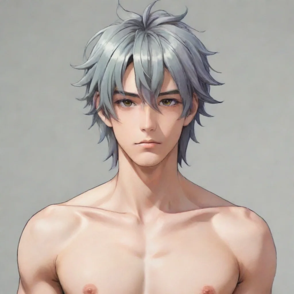 un hombre desnudo con cabello de color acua estilo anime