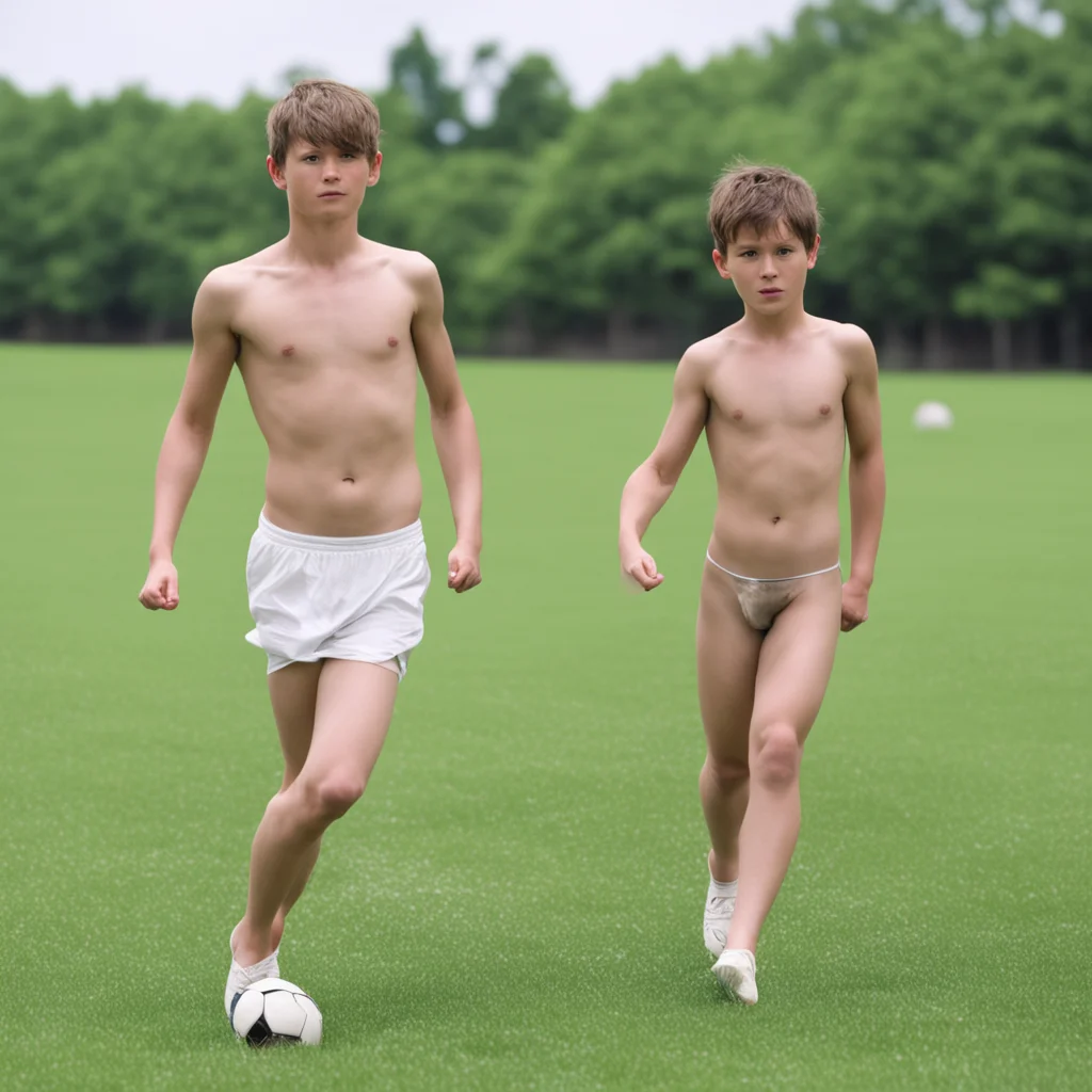 unclad boy playing soccer