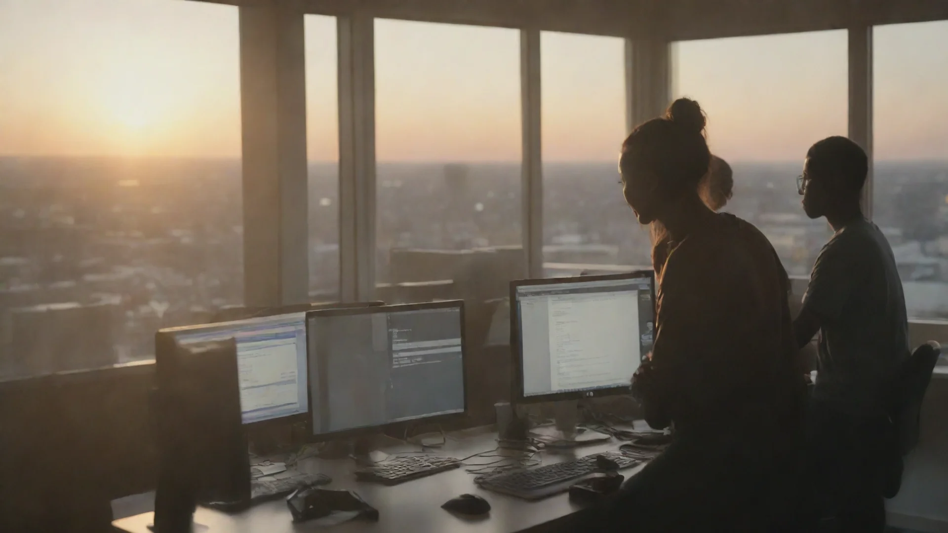 undefineddiverse group of people working on computers looking out the window at the sunsetundefined 4 hdwidescreen