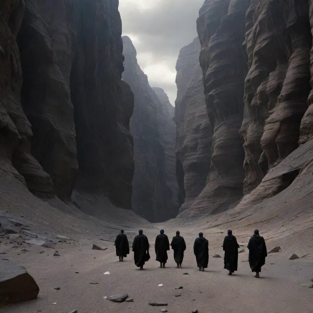 aiundefinedfigures walking through black dark canyon alien worldundefined 4