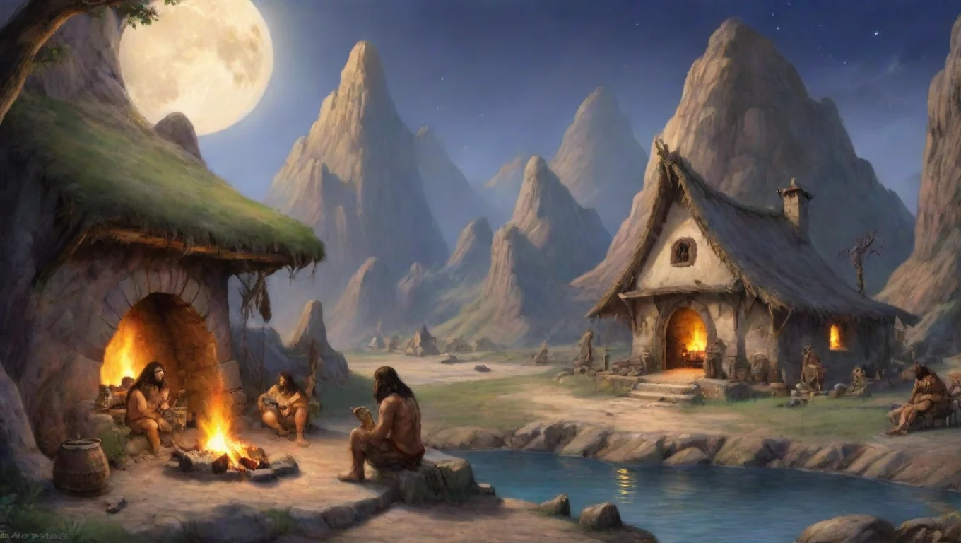 aiundefinednew world fantasy caveman times fireplace with interesting hutts trading town nice environment creasent moon on planet earth cave man docoundefined 4 widescreen