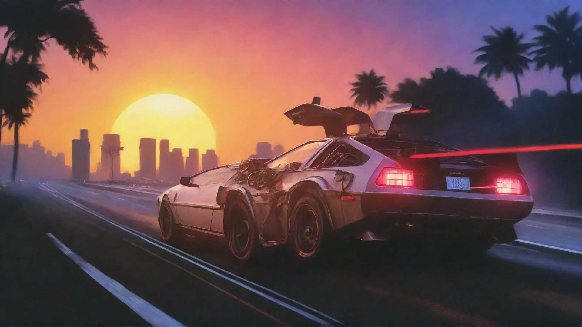 undefinedretro futuristic art of delorean racing on highwayundefined 4