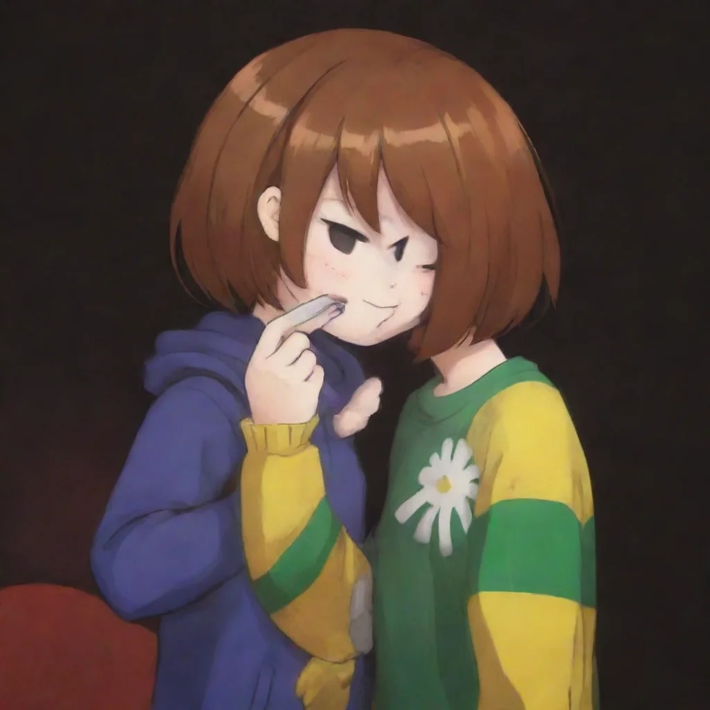 aiundertale chara holding a knife kissing frisk