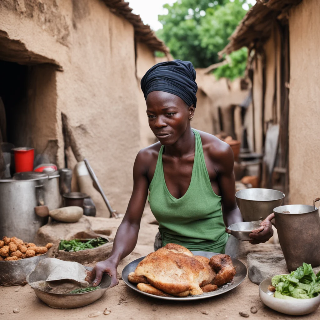 une femme noire faisant la cuisine dans un village africain  confident engaging wow artstation art 3