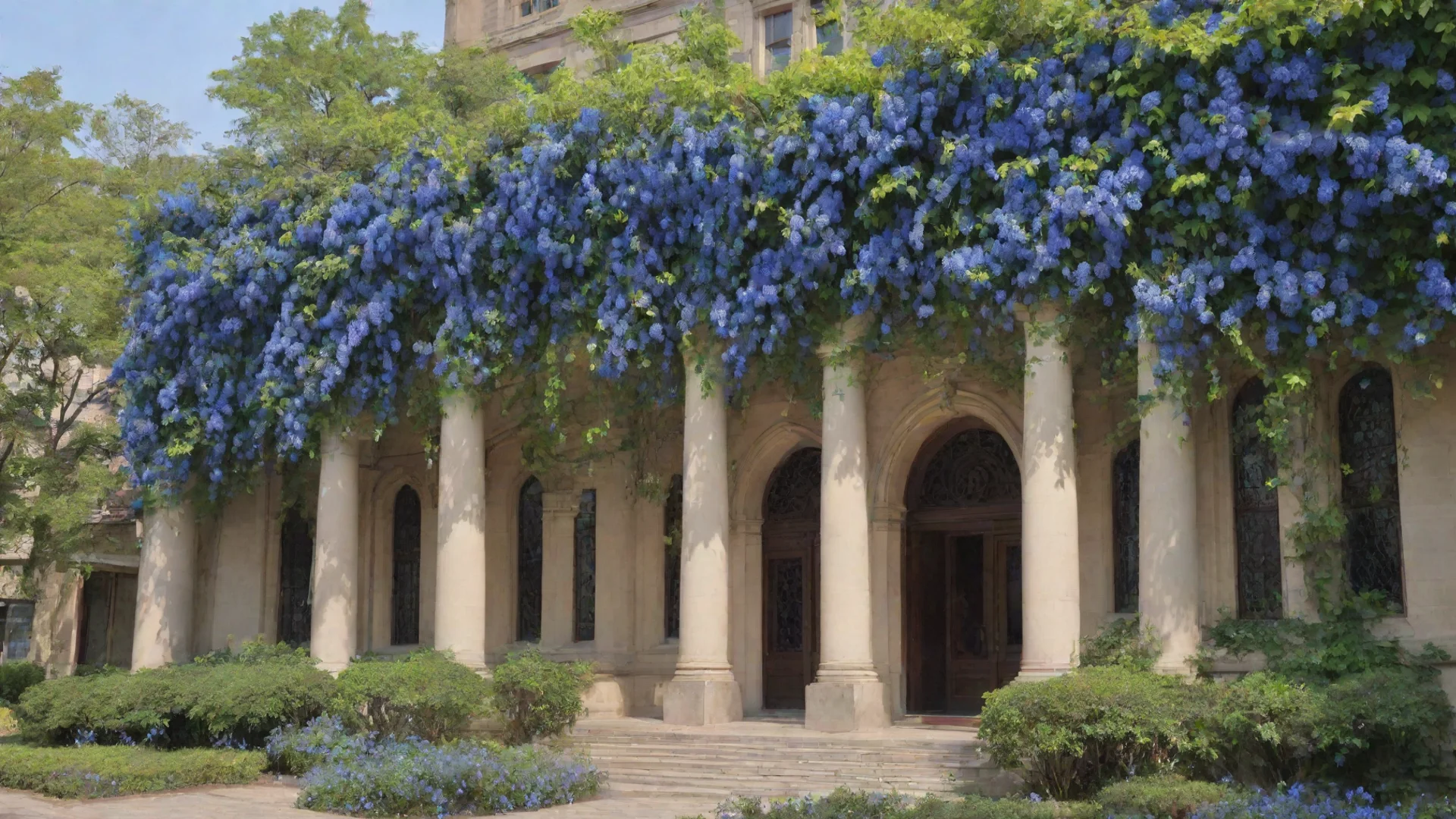 university main building sapphire blossoming vine wide