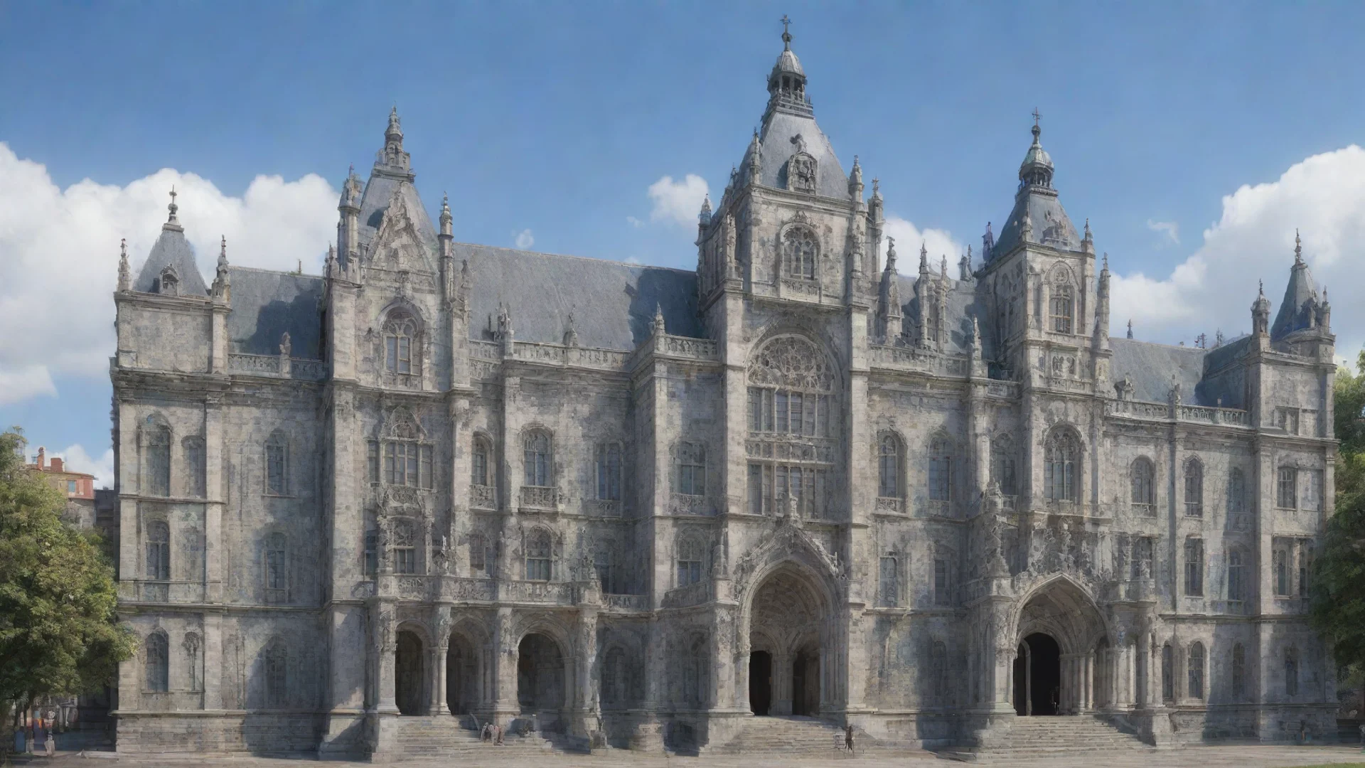 aiuniversity of santo tomas main building made out of porcelain with delft blue tarnished silver joints ultra realistic octane render artstation as wide