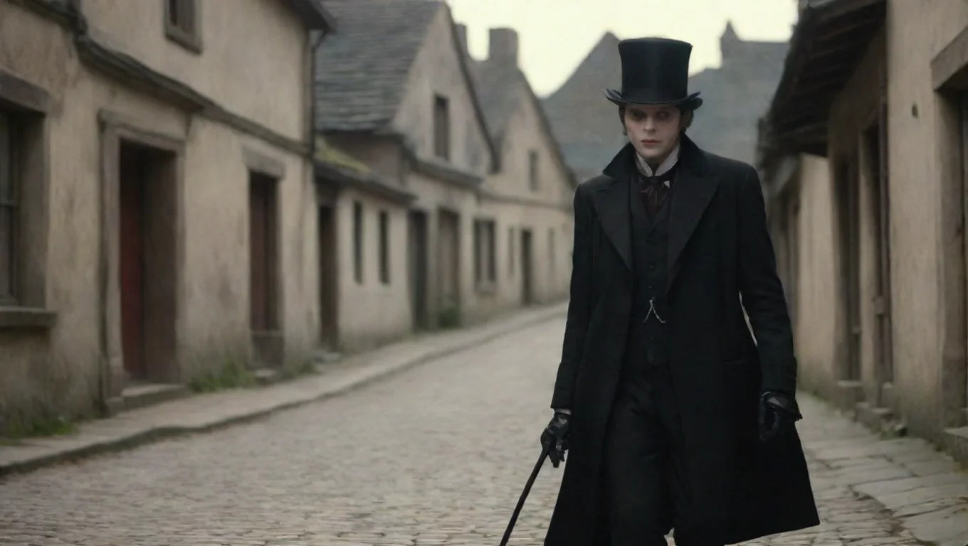 vampire top hat walking in old 1800 town holding a cane hd widescreen