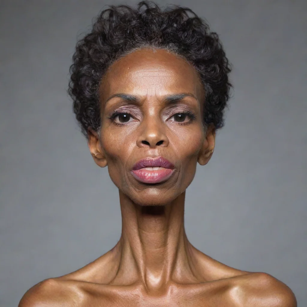 aivery very skinny boney old black woman face with bimbo lips