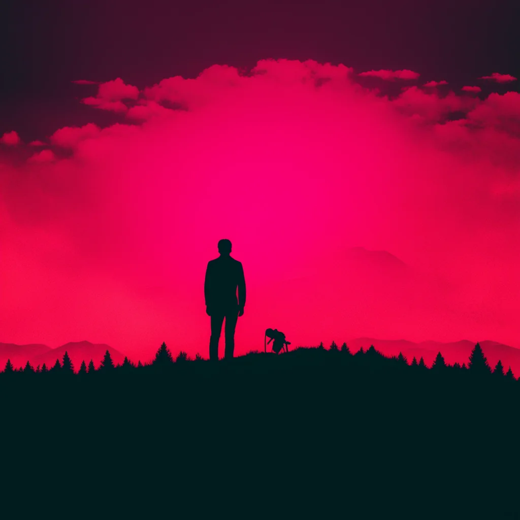 vhs style black silhouette of person on a hill red  amazing awesome portrait 2