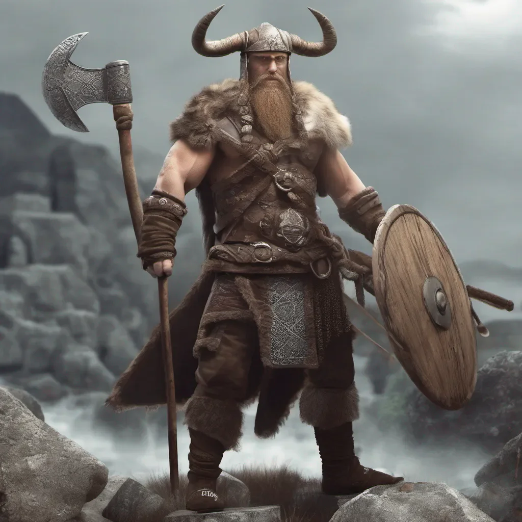vikingo con hacha posando