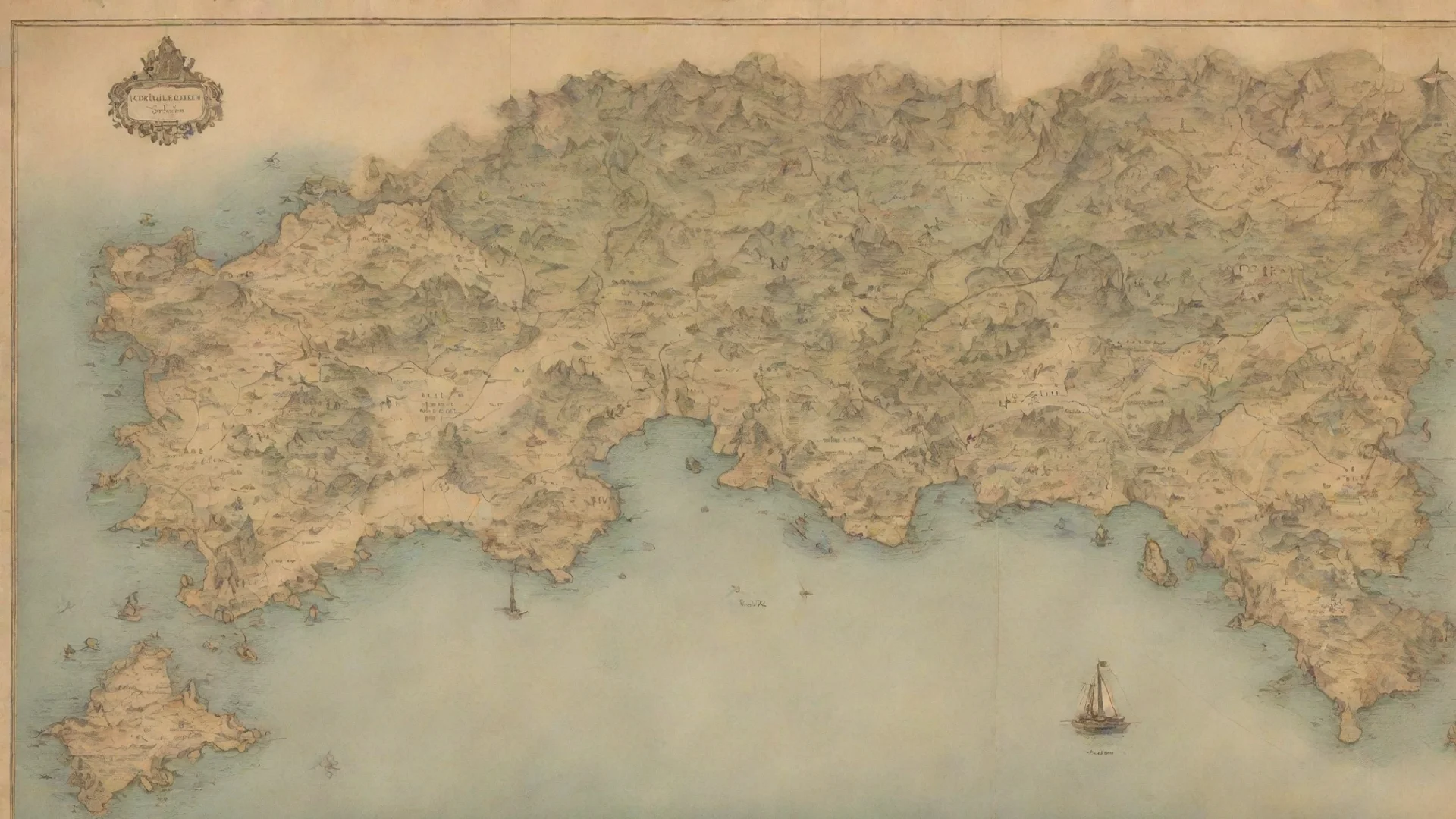 vintage map of a fantasy country coastline faded paper ar 912 wide
