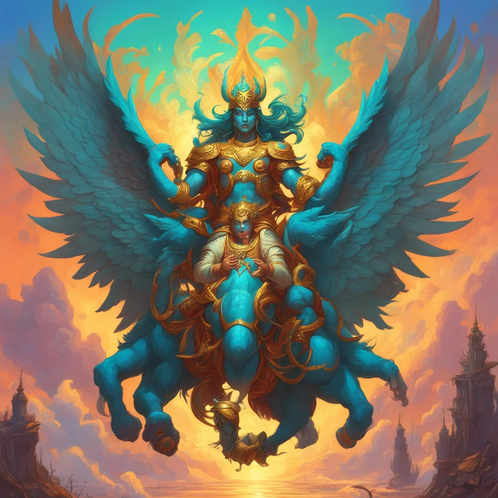 vishnu riding garuda by peter mohrbacher craig mullins greg rutkowski and fenghua zhong ar 916