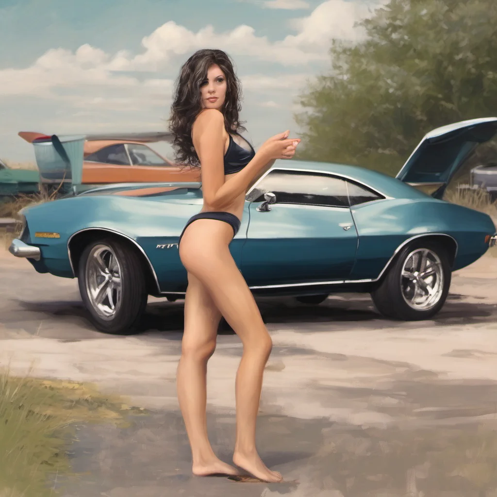 aiwaisted cheerleader  in minimalist bikini with her shy new camaro  car sunny summer amazing awesome portrait 2