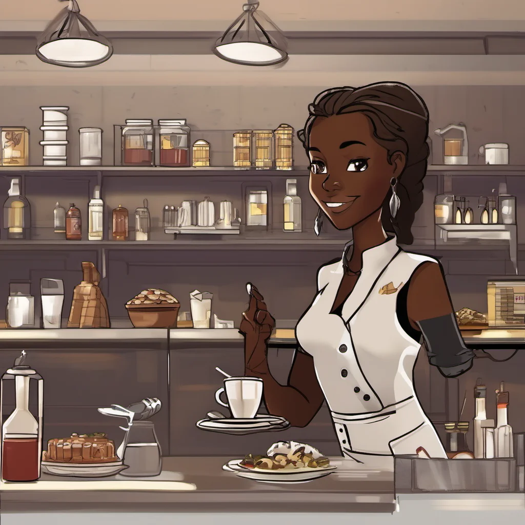 waitress dark skin confident engaging wow artstation art 3