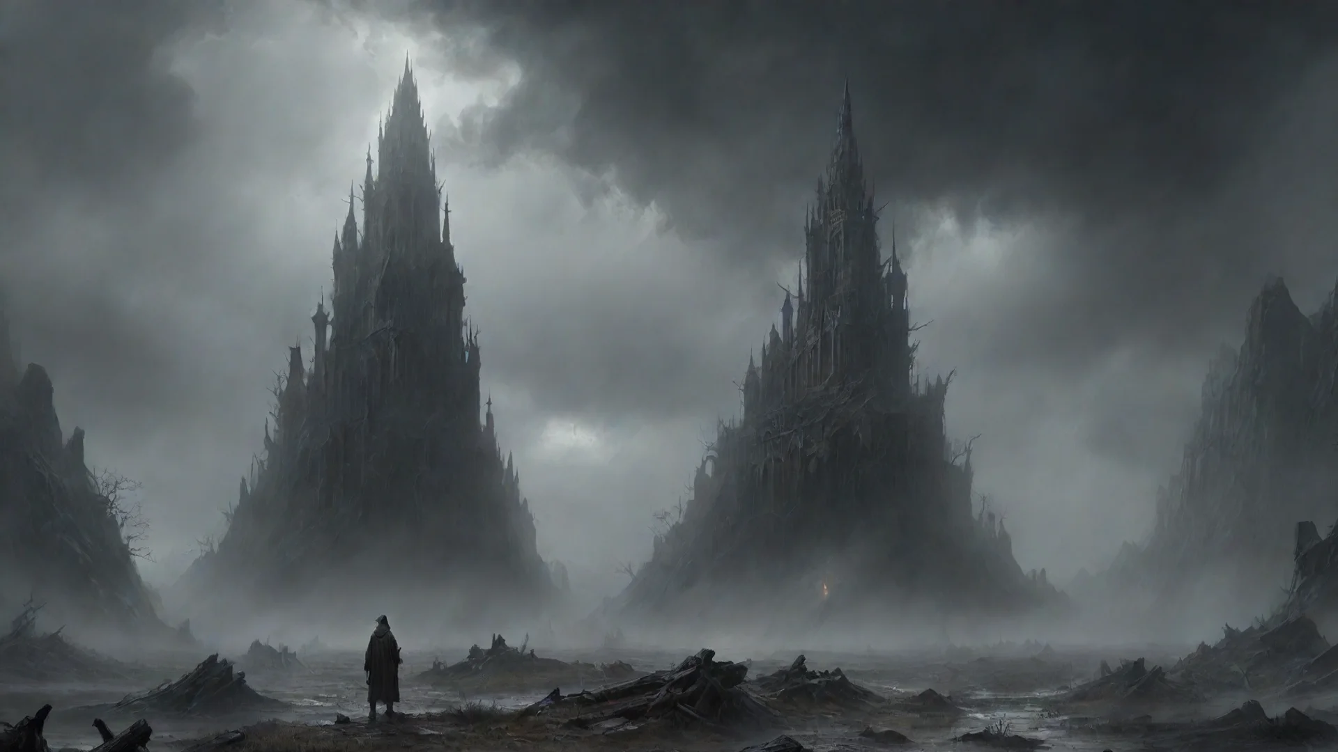 aiwasteland fog rain concept art artstation mystical lighting abstract surrealism occult symbolism gustave dore style sacr wide