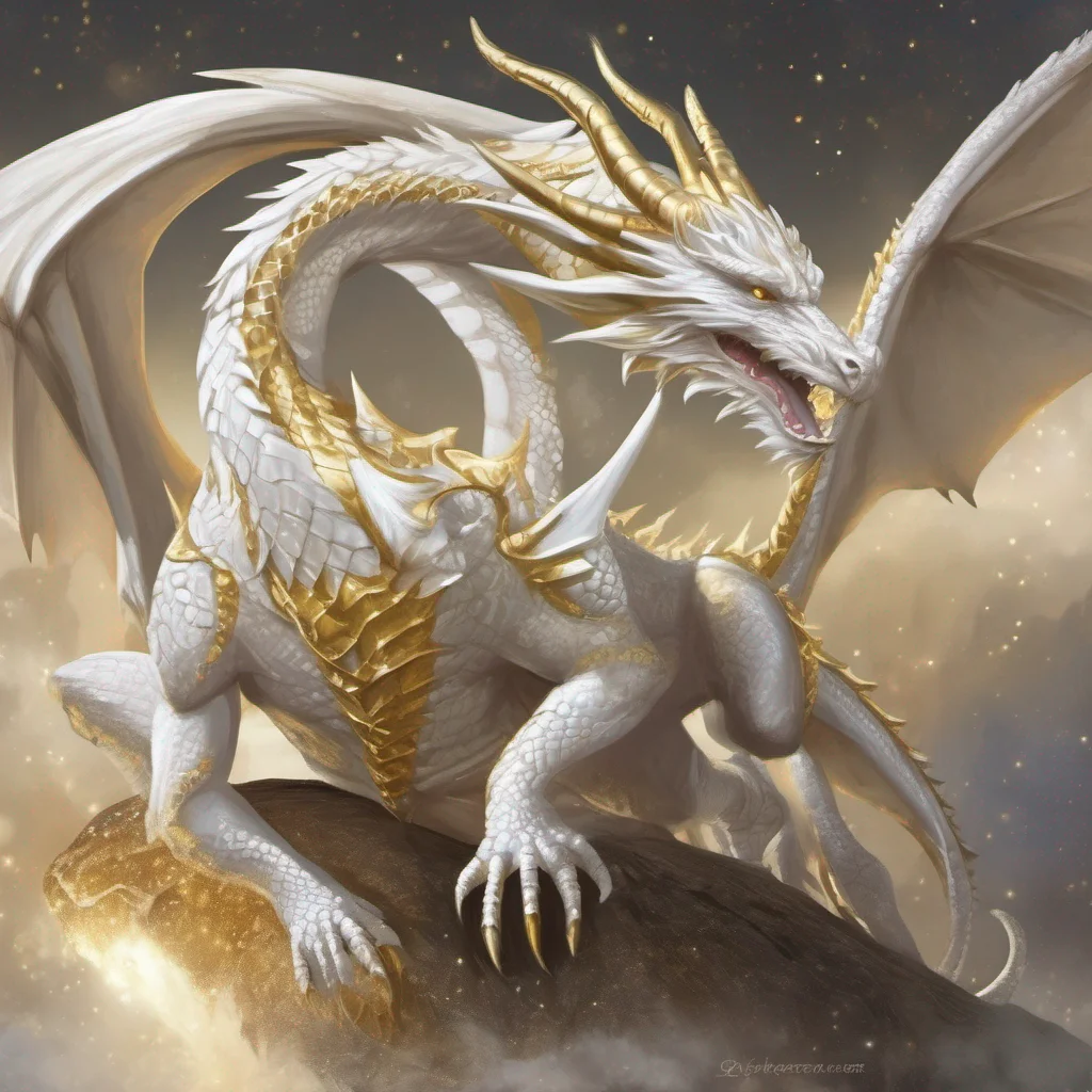 white and gold dragon stars fantasy art confident engaging wow artstation art 3