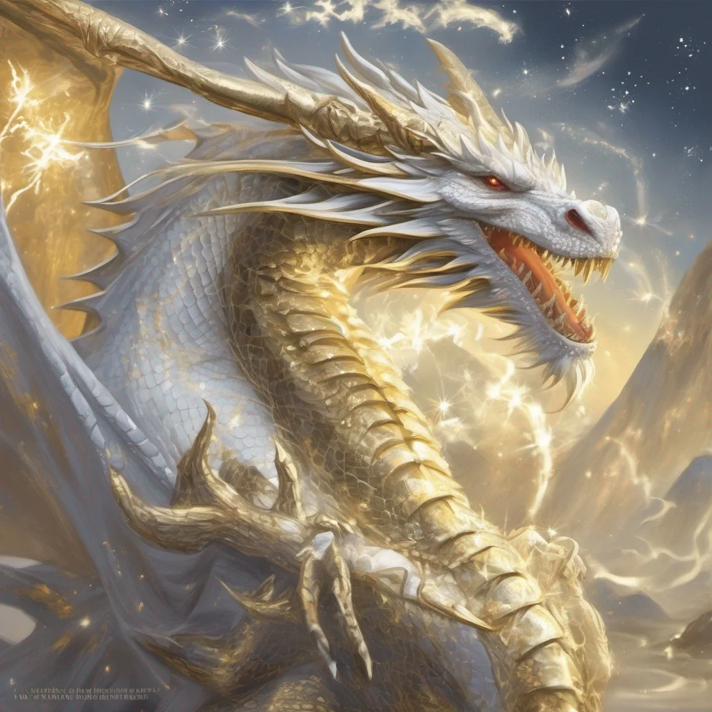 white and gold dragon stars fantasy art