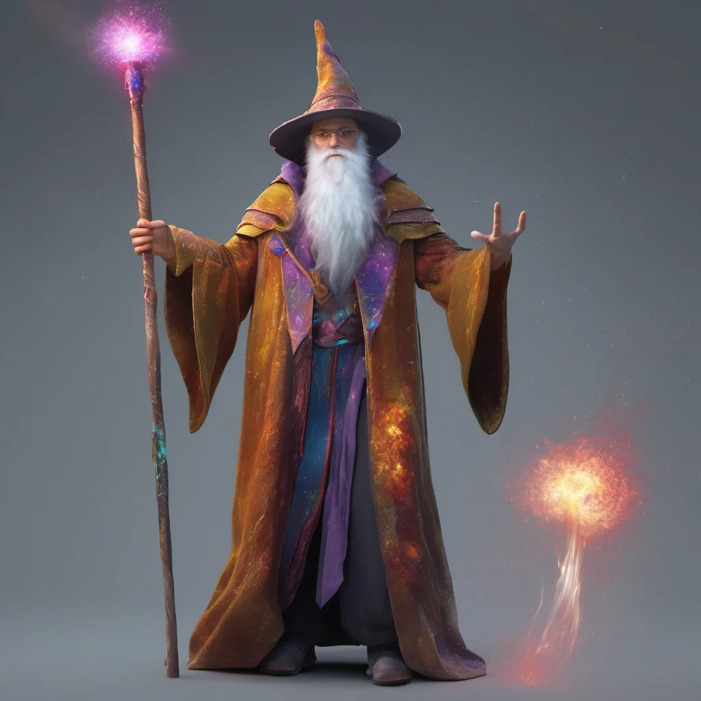 wizard powerful character realistic handsome next gen  colourful particle magic staff