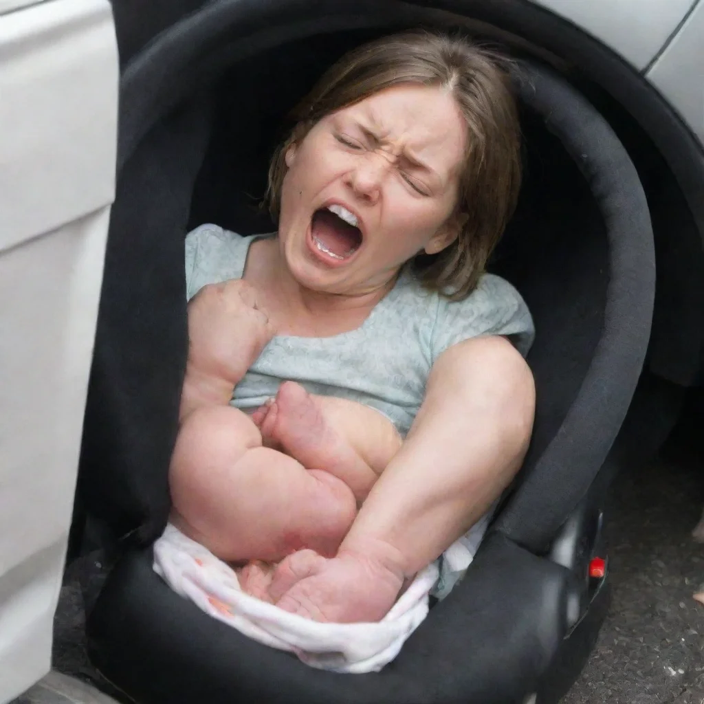 aiwoman crushing newborn babys head under a pedal in a car