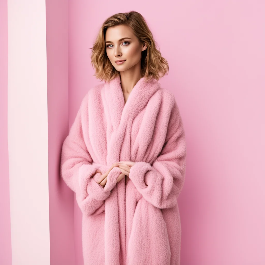 woman in pink soft and fleece robe confident engaging wow artstation art 3