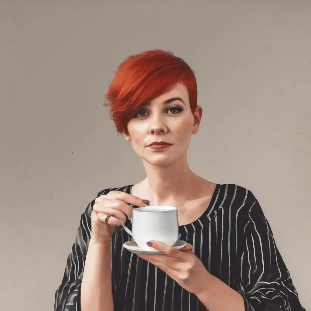 woman with short red hair drink a coffee  confident engaging wow artstation art 3