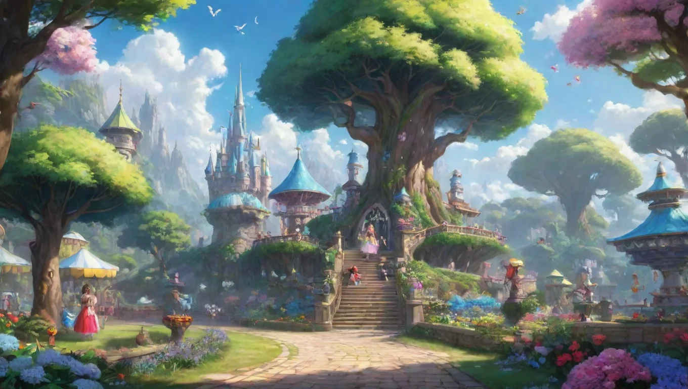 wonderland fantasy fun anime themme park world fun wallpaper artstation widescreen