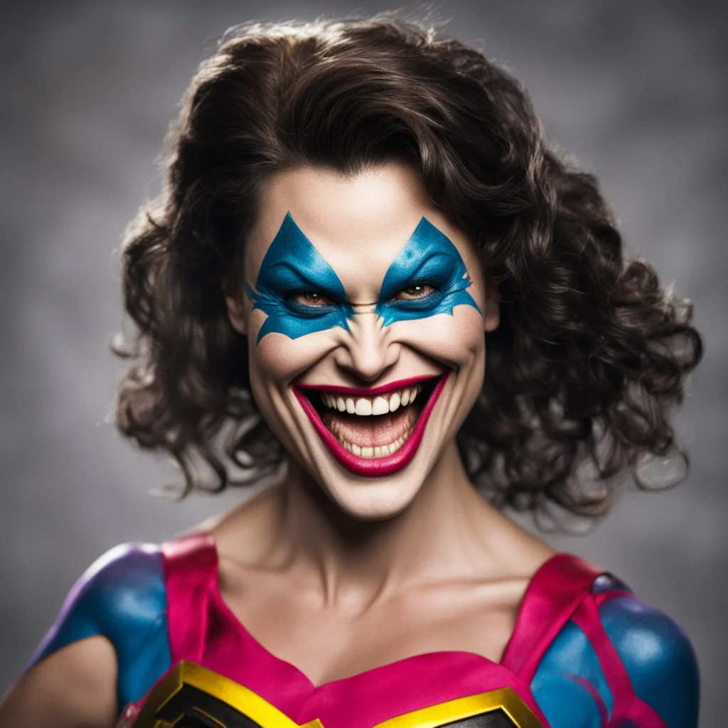 wonderwoman jokerized with a big smilex joker grin on her face confident engaging wow artstation art 3