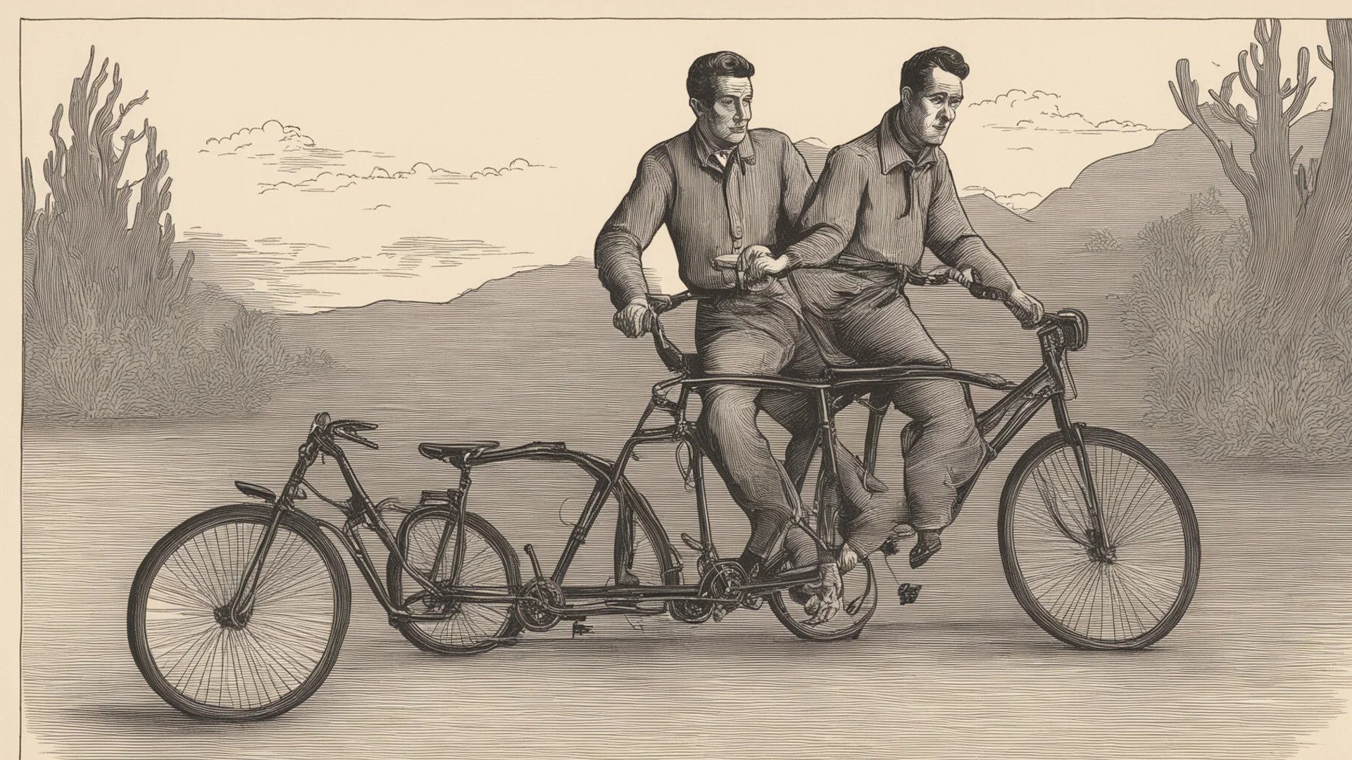 woodcut of a man on bike confident engaging wow artstation art 3 wide