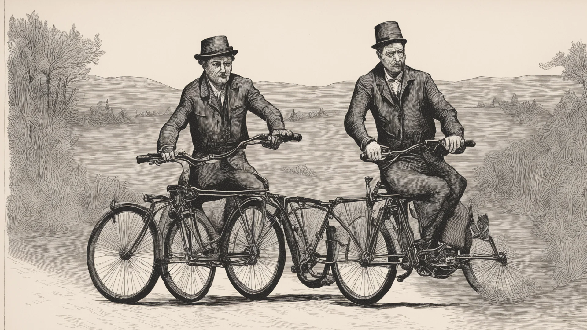 aiwoodcut of a man on bike wide