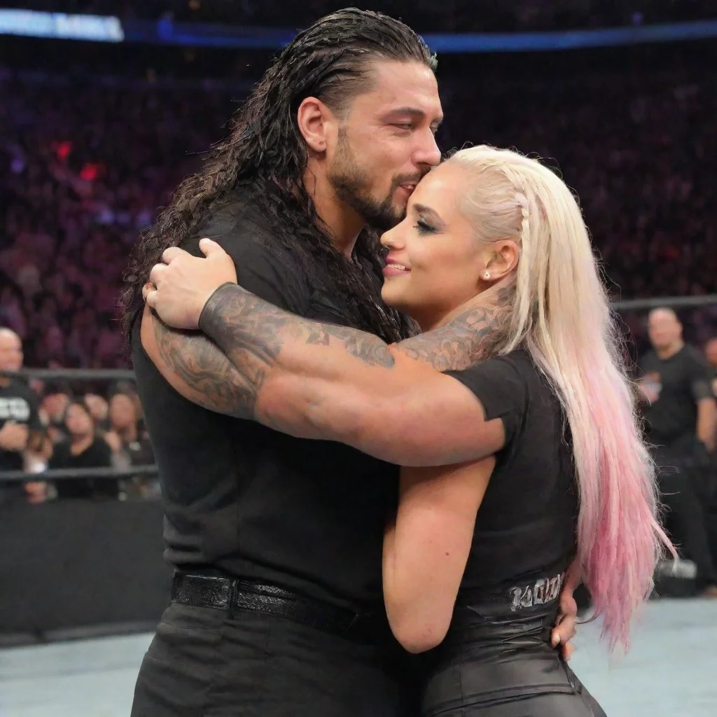 aiwwe superstar liv morgan hugging roman reigns