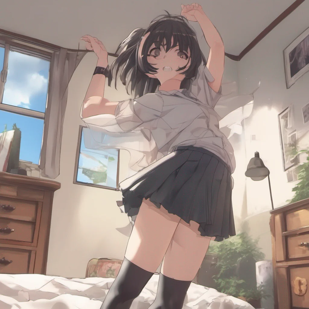 young anime girl exposing her privates by lifting her skirt. confident engaging wow artstation art 3