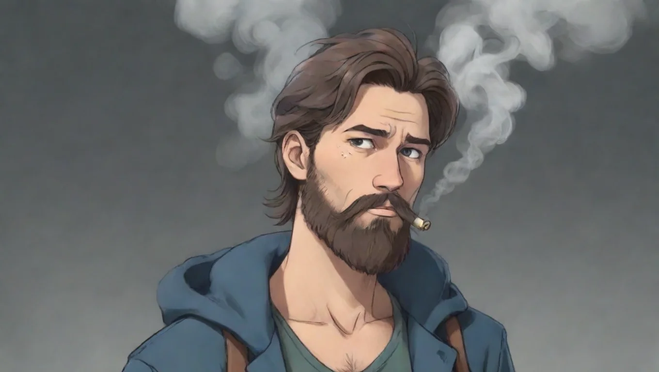 young bearded swedish hobo man smoke superpower anime style cartoon widescreen